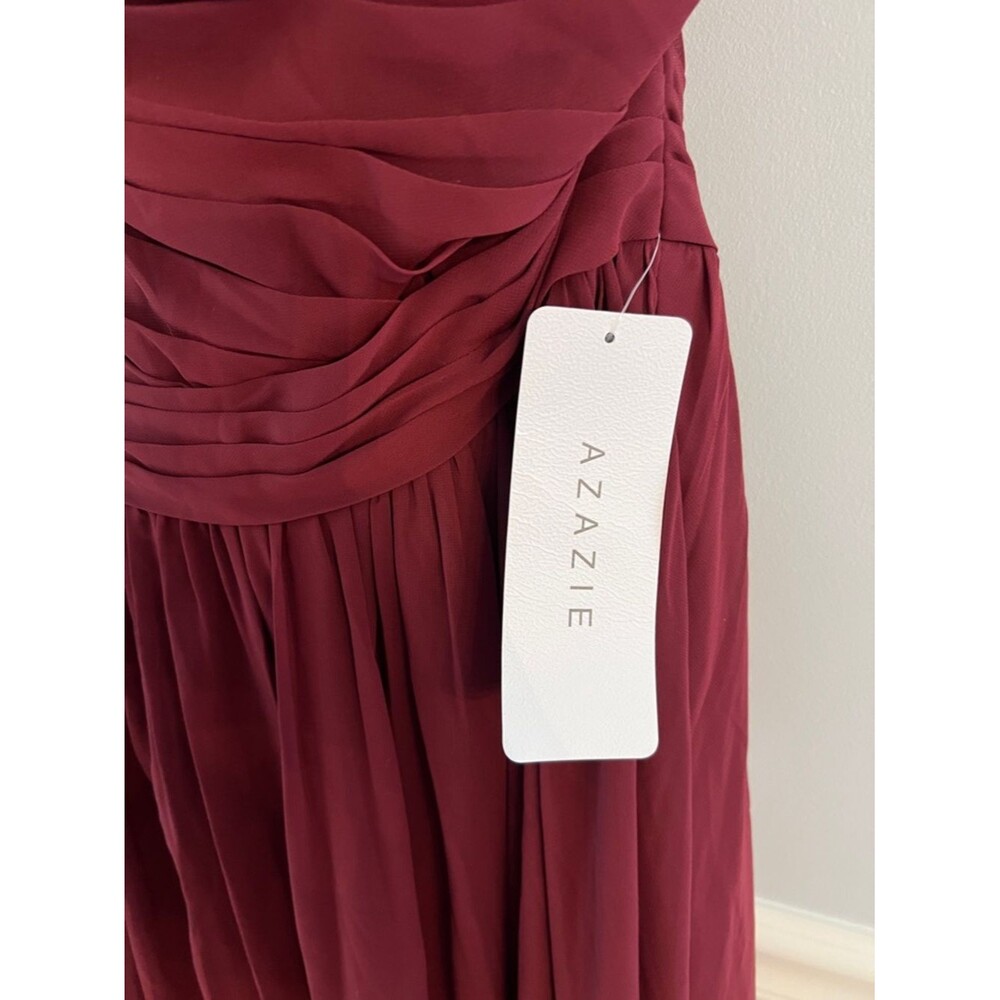 Azazie Mathilda Cabernet One Shoulder High Low Dress A22 Bridesmaid Formal - Picture 9 of 12